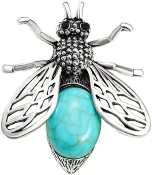 Turquoise Bee Brooch Pin for Women Men Silver Plated Fashion Rhinesonte Blue Birthstone Bumblebee Honeybee Animal Insect Brooches Lapel Pins Boho Dress Accessories Birthday Holiday Jewelry Gift