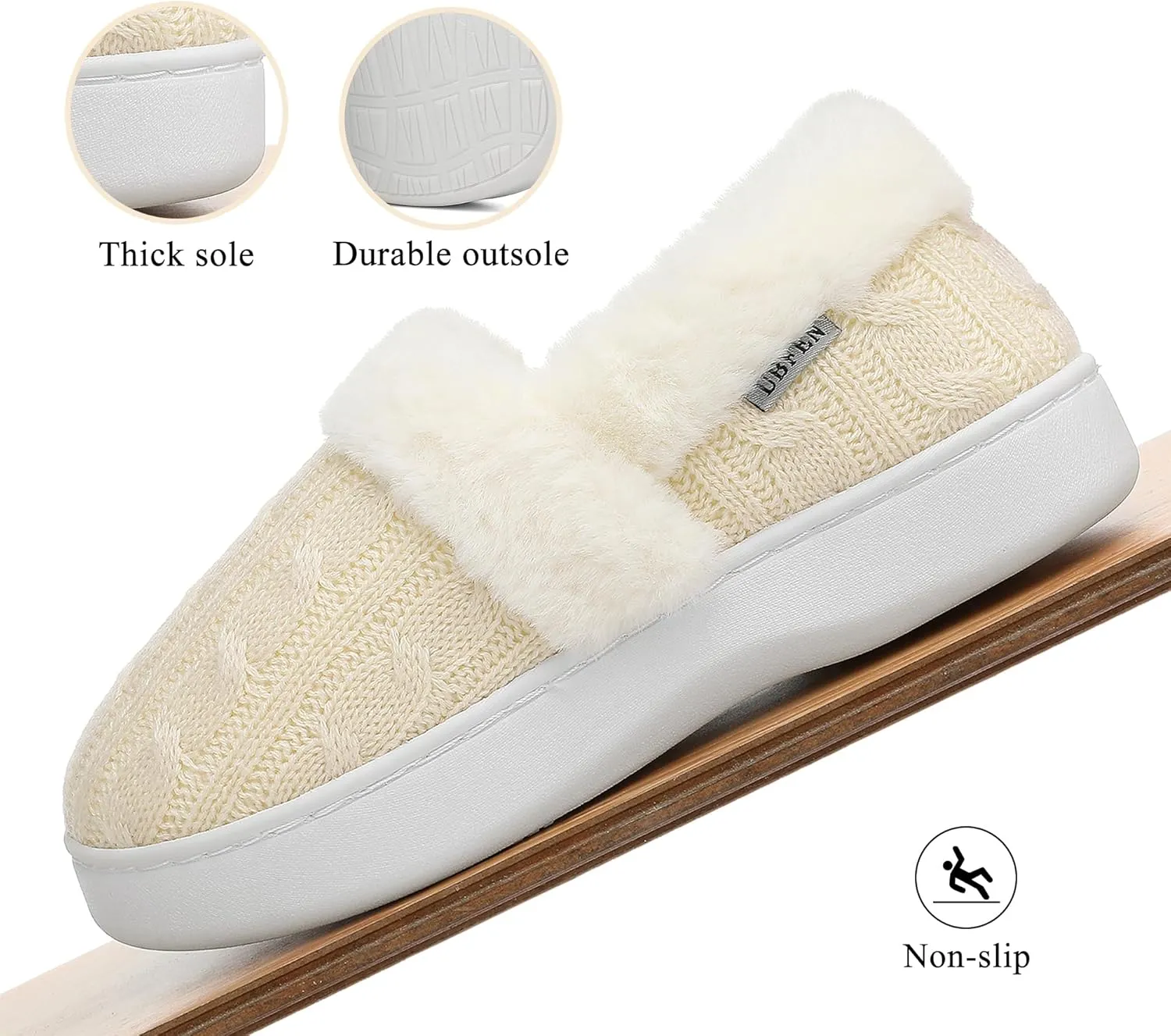 UBFEN Womens Fuzzy House Slippers Warm Bedroom Shoes with Faux Fur Lining Non Slip Memory Foam Slippers for ladies Indoor and Outdoor