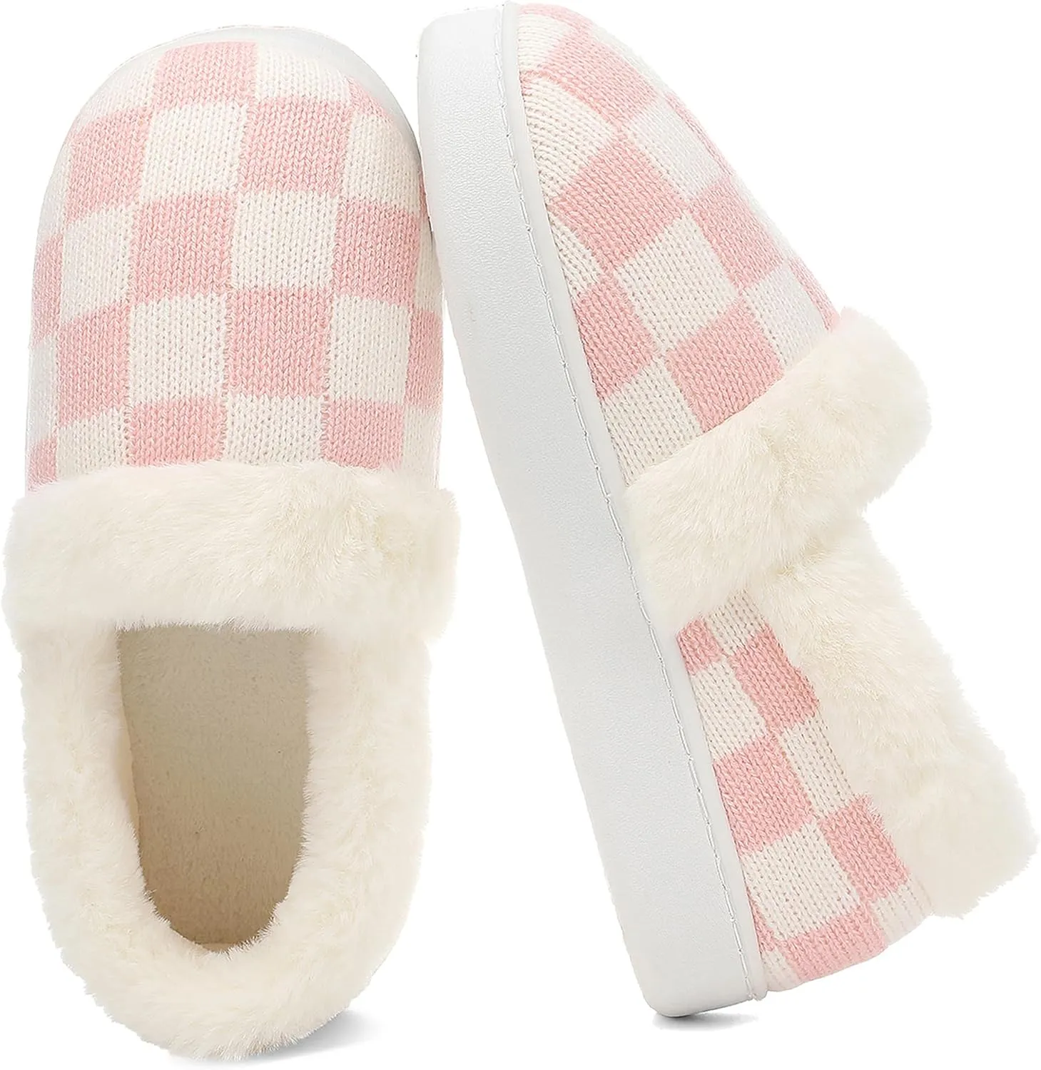 UBFEN Womens Fuzzy House Slippers Warm Bedroom Shoes with Faux Fur Lining Non Slip Memory Foam Slippers for ladies Indoor and Outdoor