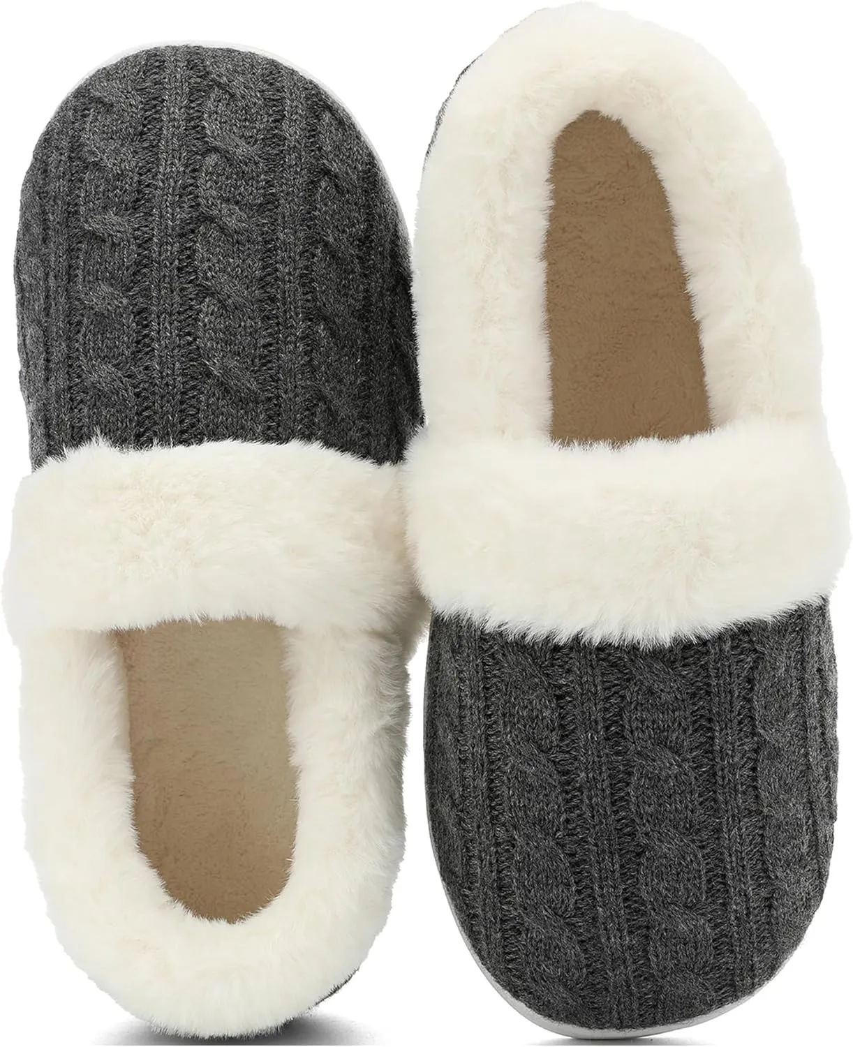 UBFEN Womens Fuzzy House Slippers Warm Bedroom Shoes with Faux Fur Lining Non Slip Memory Foam Slippers for ladies Indoor and Outdoor
