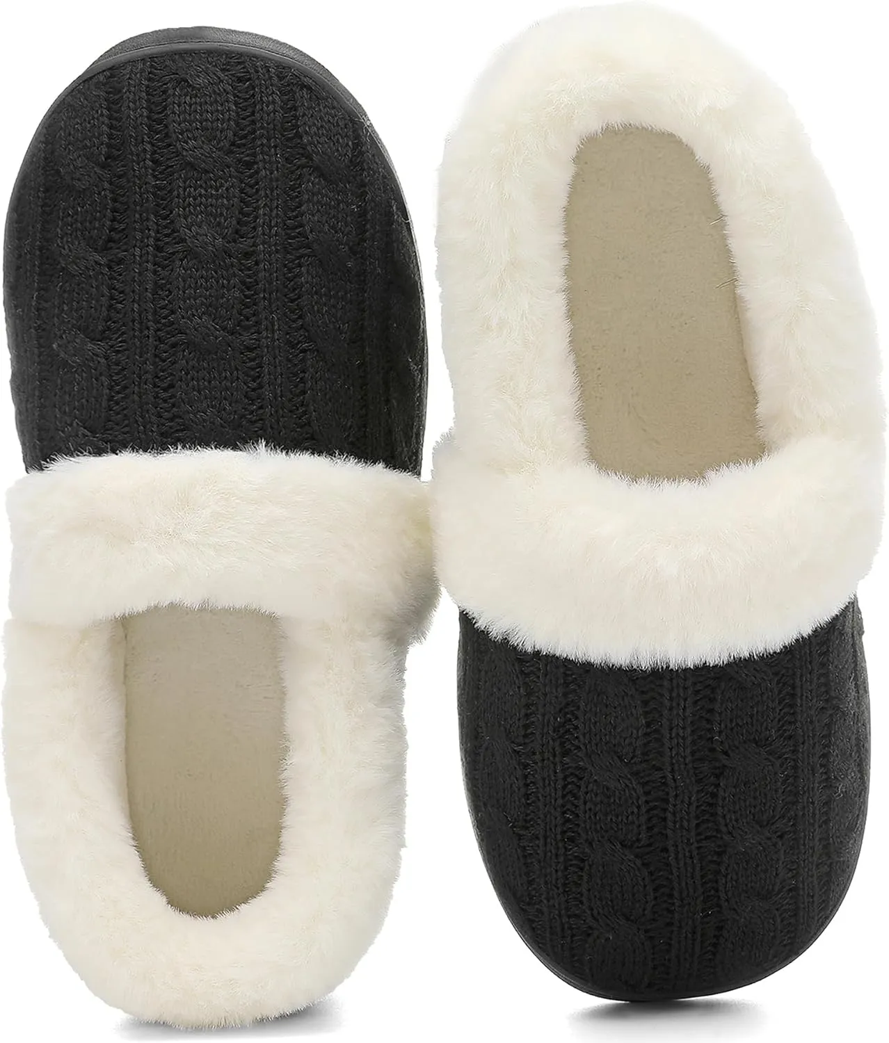 UBFEN Womens Fuzzy House Slippers Warm Bedroom Shoes with Faux Fur Lining Non Slip Memory Foam Slippers for ladies Indoor and Outdoor
