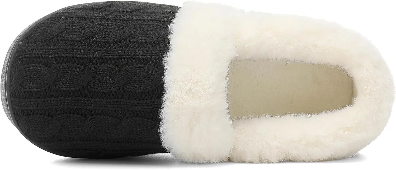 UBFEN Womens Fuzzy House Slippers Warm Bedroom Shoes with Faux Fur Lining Non Slip Memory Foam Slippers for ladies Indoor and Outdoor