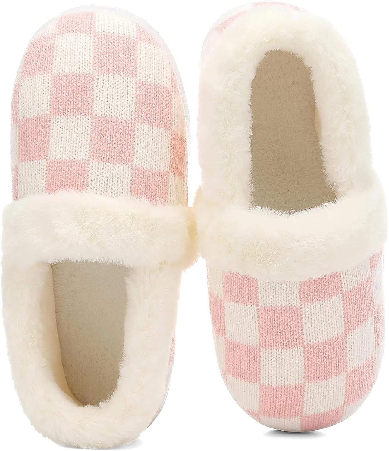 UBFEN Womens Fuzzy House Slippers Warm Bedroom Shoes with Faux Fur Lining Non Slip Memory Foam Slippers for ladies Indoor and Outdoor