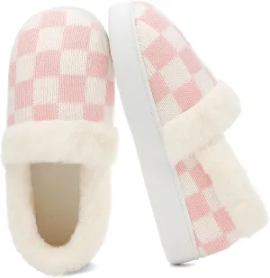 UBFEN Womens Fuzzy House Slippers Warm Bedroom Shoes with Faux Fur Lining Non Slip Memory Foam Slippers for ladies Indoor and Outdoor