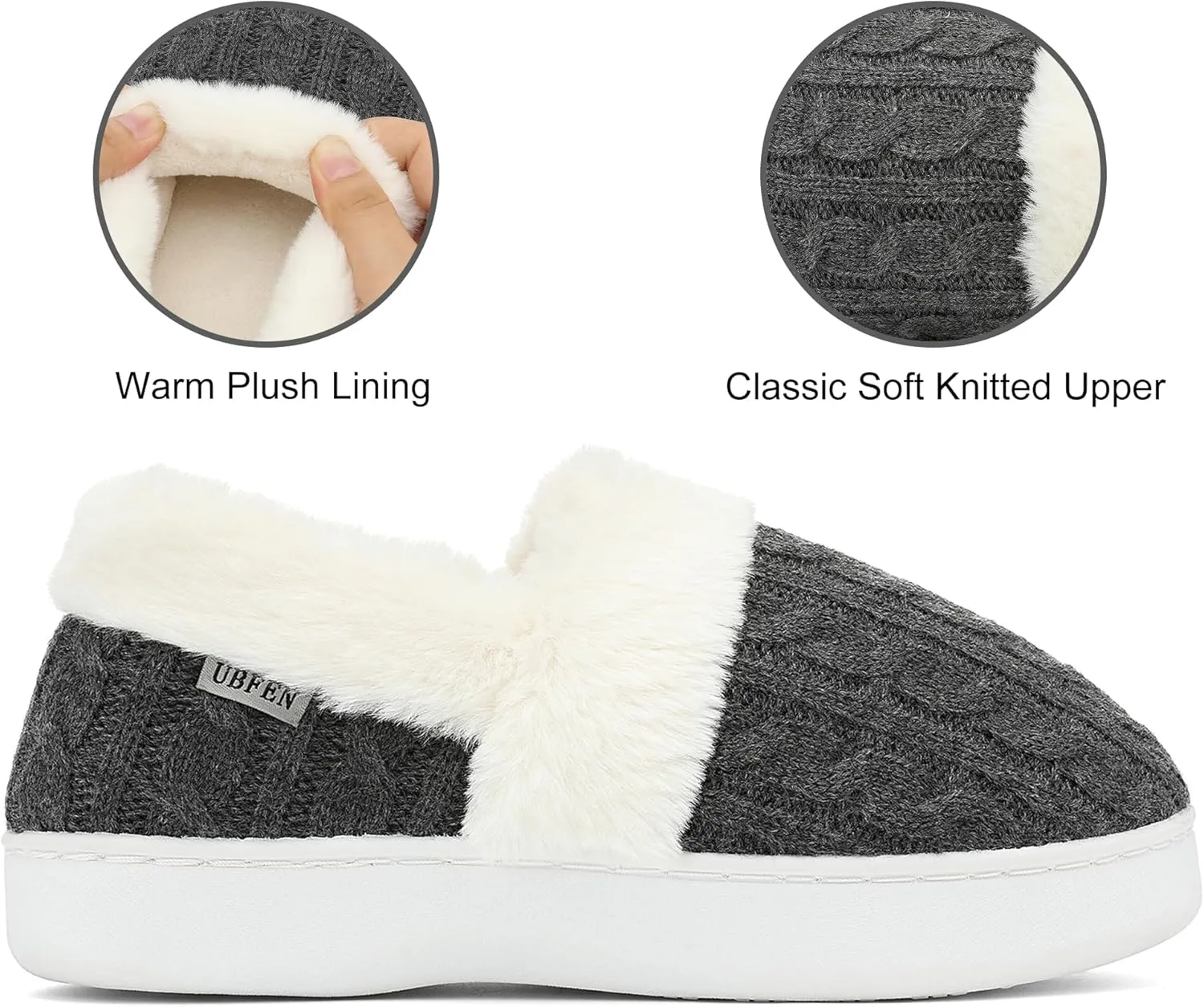 UBFEN Womens Fuzzy House Slippers Warm Bedroom Shoes with Faux Fur Lining Non Slip Memory Foam Slippers for ladies Indoor and Outdoor