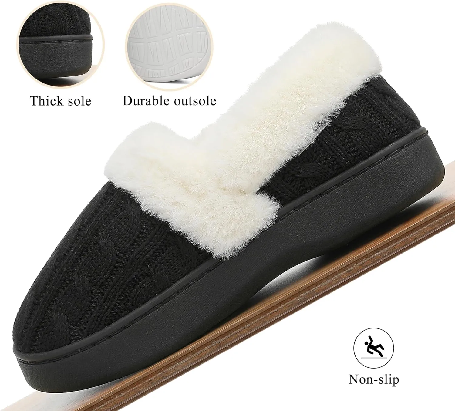 UBFEN Womens Fuzzy House Slippers Warm Bedroom Shoes with Faux Fur Lining Non Slip Memory Foam Slippers for ladies Indoor and Outdoor