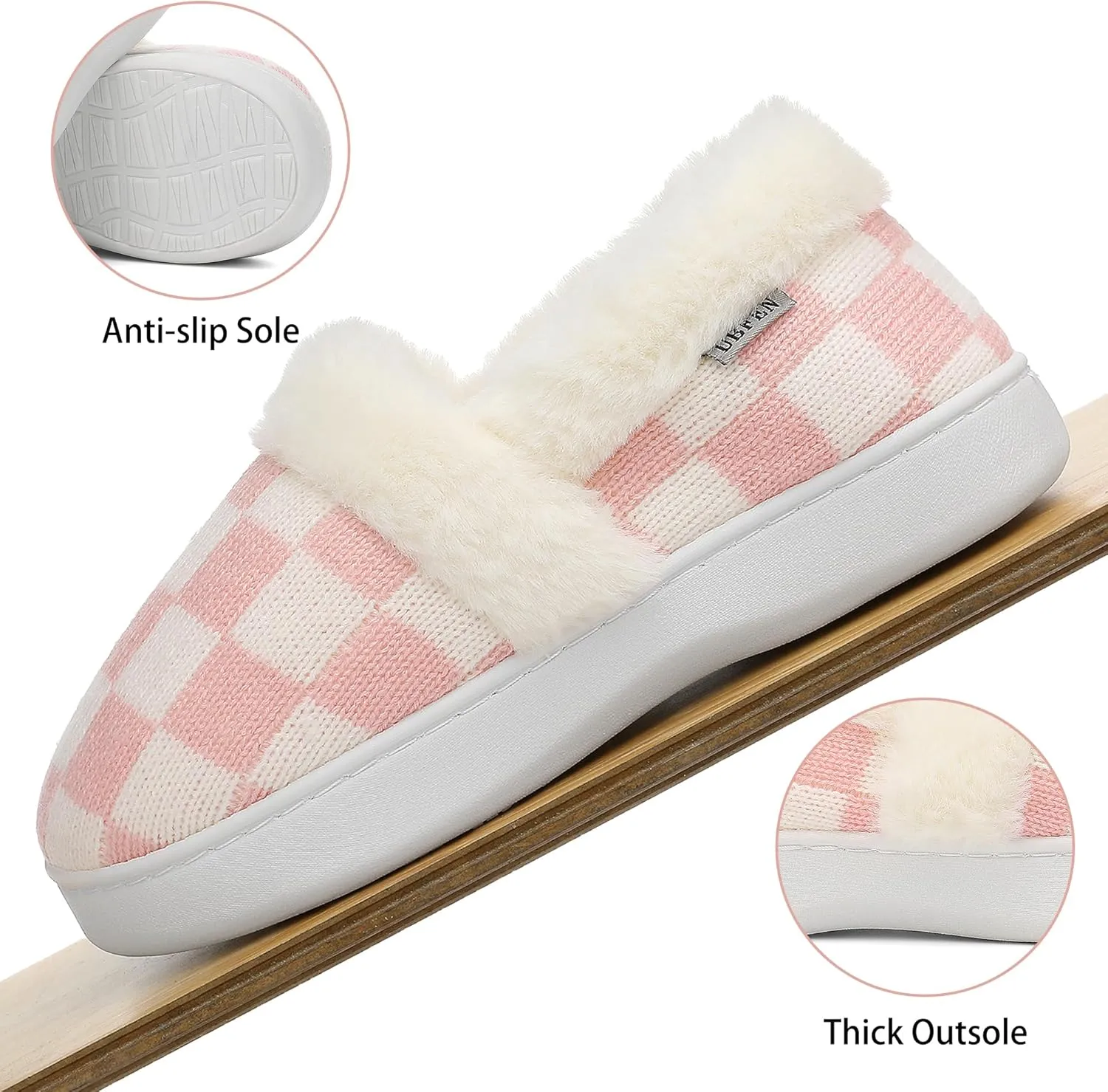UBFEN Womens Fuzzy House Slippers Warm Bedroom Shoes with Faux Fur Lining Non Slip Memory Foam Slippers for ladies Indoor and Outdoor