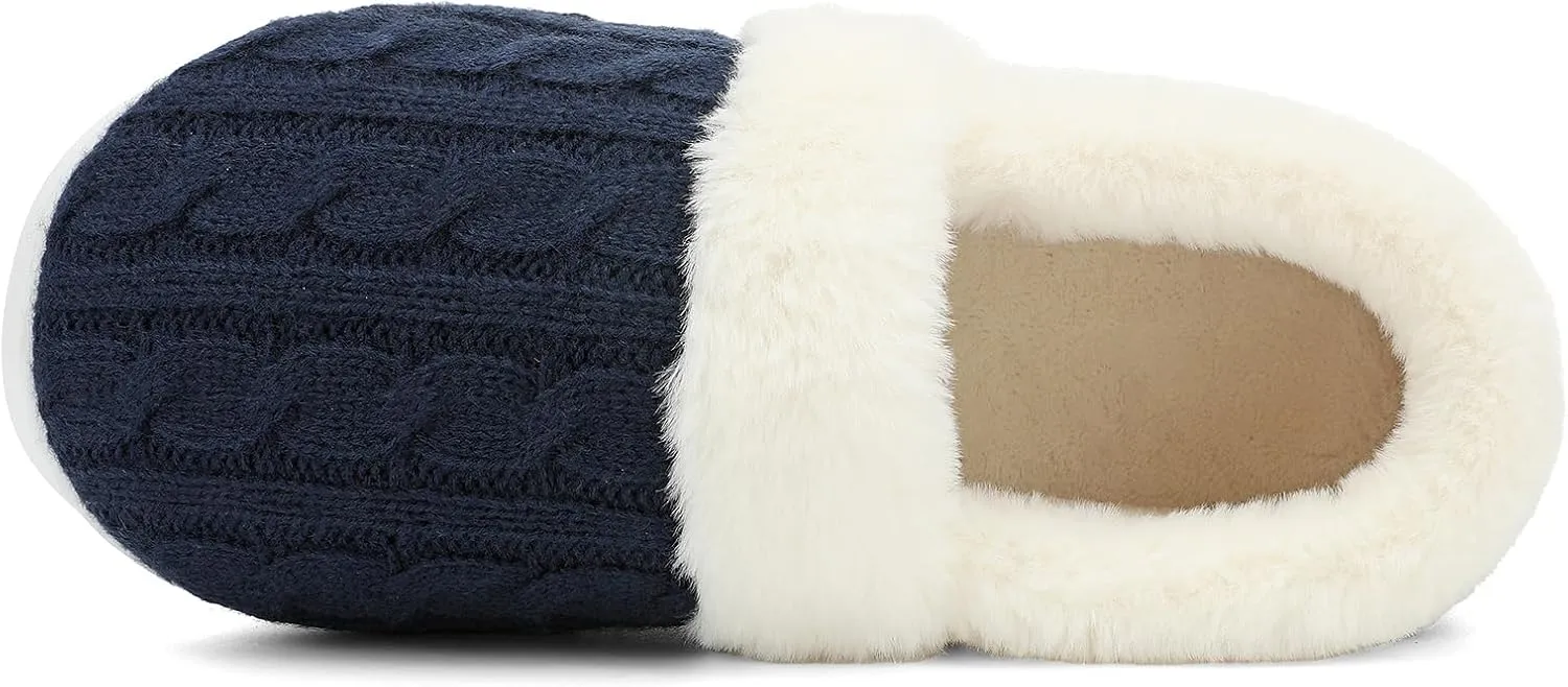UBFEN Womens Fuzzy House Slippers Warm Bedroom Shoes with Faux Fur Lining Non Slip Memory Foam Slippers for ladies Indoor and Outdoor