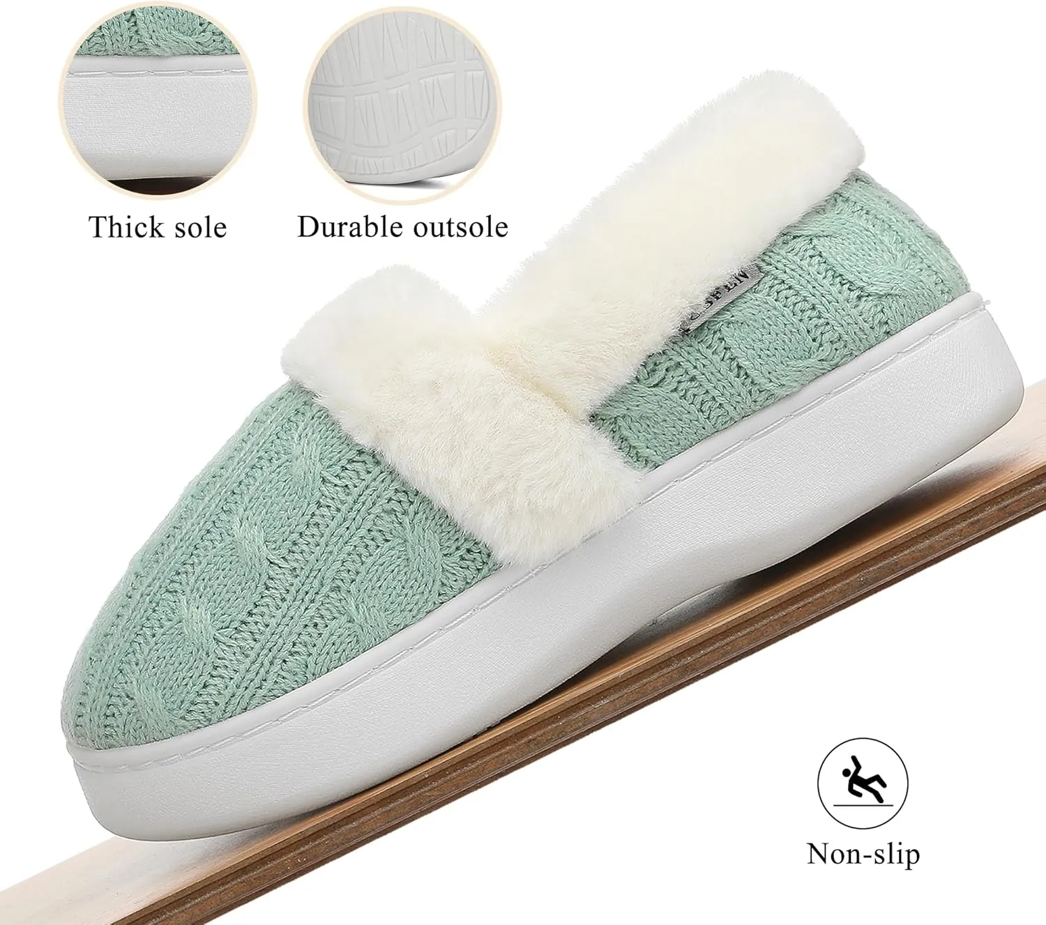 UBFEN Womens Fuzzy House Slippers Warm Bedroom Shoes with Faux Fur Lining Non Slip Memory Foam Slippers for ladies Indoor and Outdoor