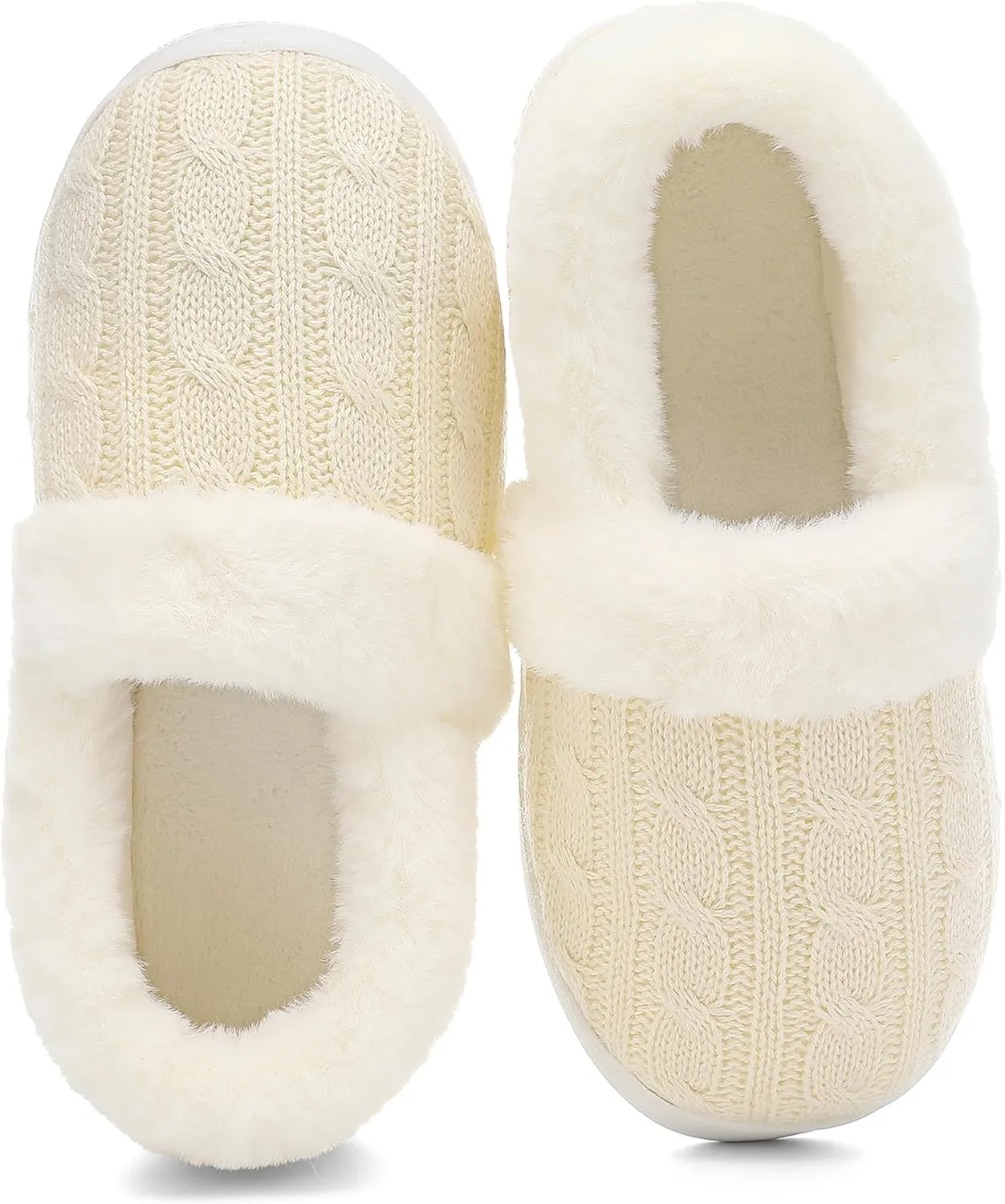 UBFEN Womens Fuzzy House Slippers Warm Bedroom Shoes with Faux Fur Lining Non Slip Memory Foam Slippers for ladies Indoor and Outdoor