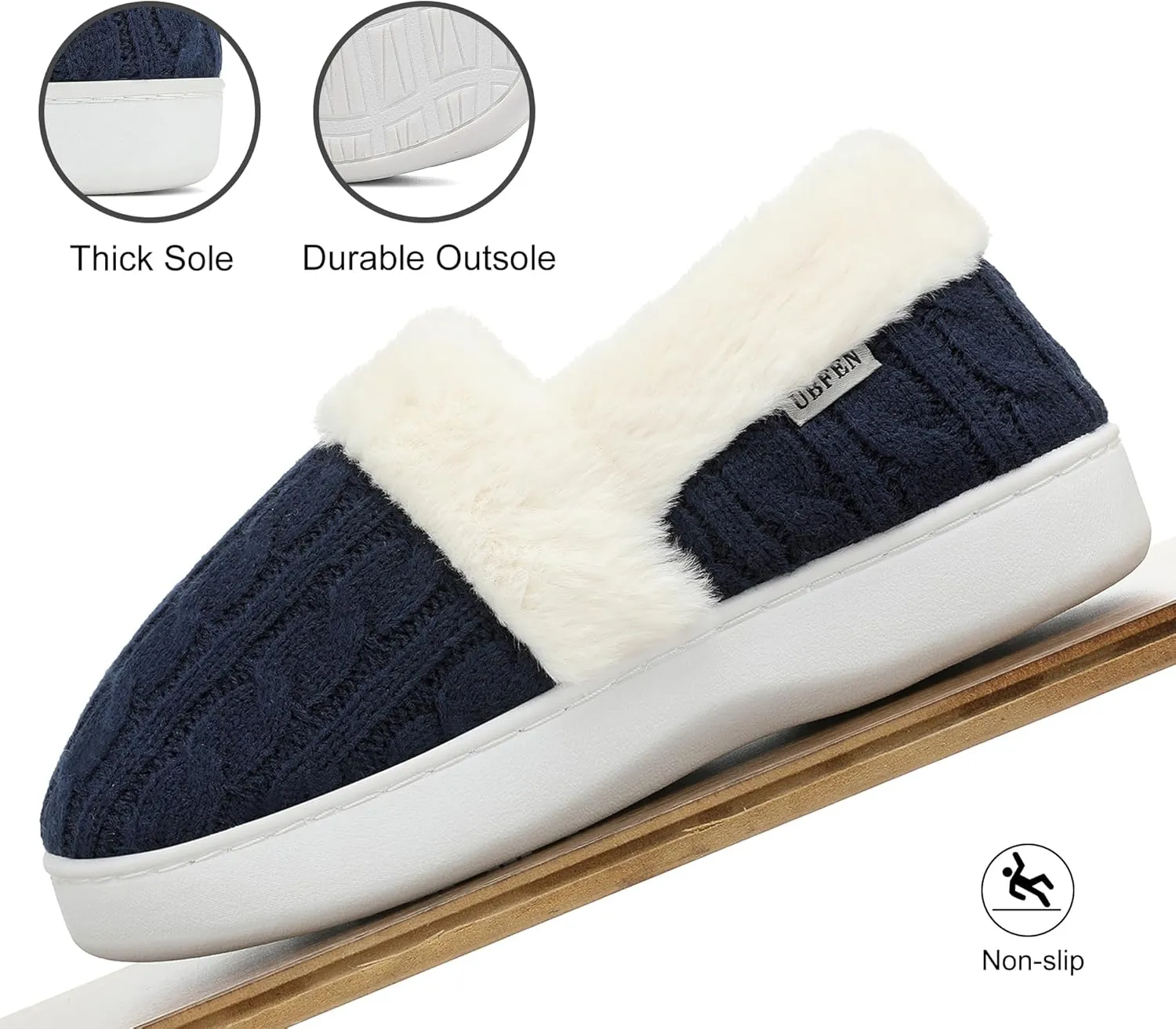 UBFEN Womens Fuzzy House Slippers Warm Bedroom Shoes with Faux Fur Lining Non Slip Memory Foam Slippers for ladies Indoor and Outdoor