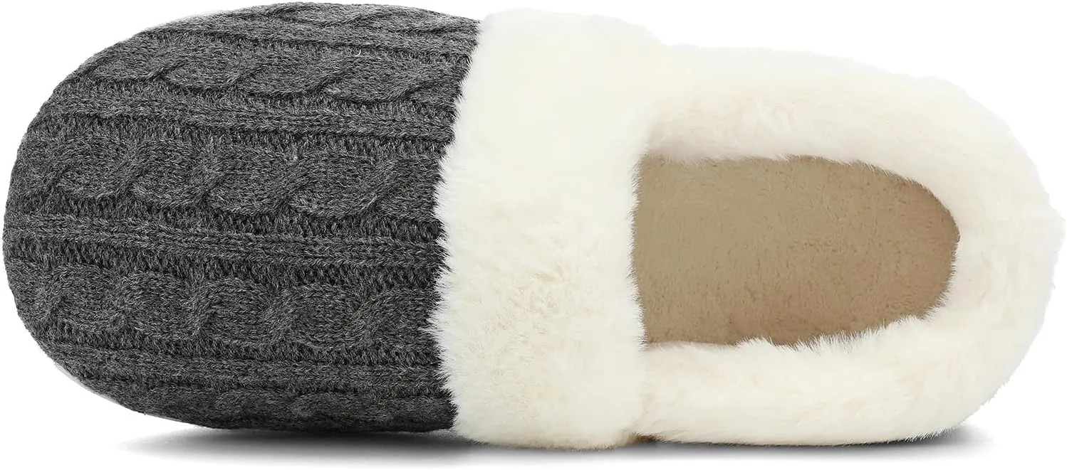 UBFEN Womens Fuzzy House Slippers Warm Bedroom Shoes with Faux Fur Lining Non Slip Memory Foam Slippers for ladies Indoor and Outdoor