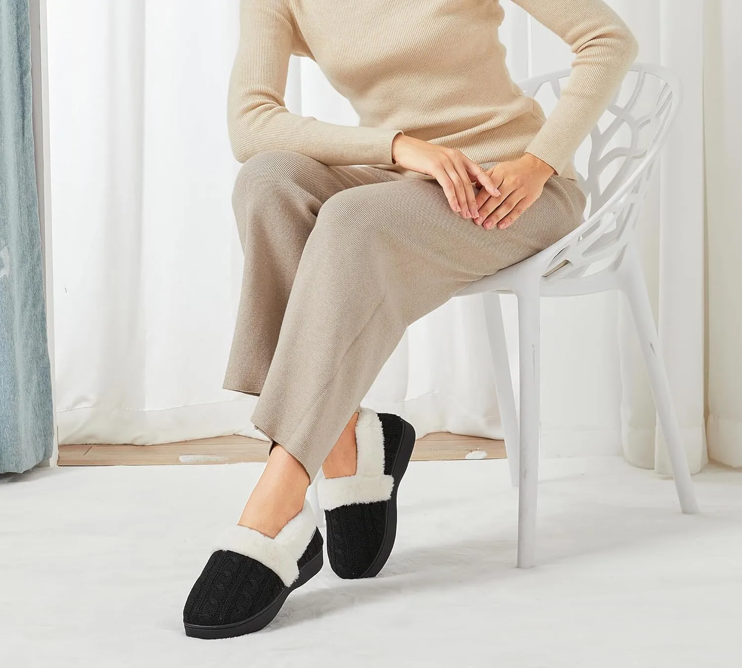 UBFEN Womens Fuzzy House Slippers Warm Bedroom Shoes with Faux Fur Lining Non Slip Memory Foam Slippers for ladies Indoor and Outdoor