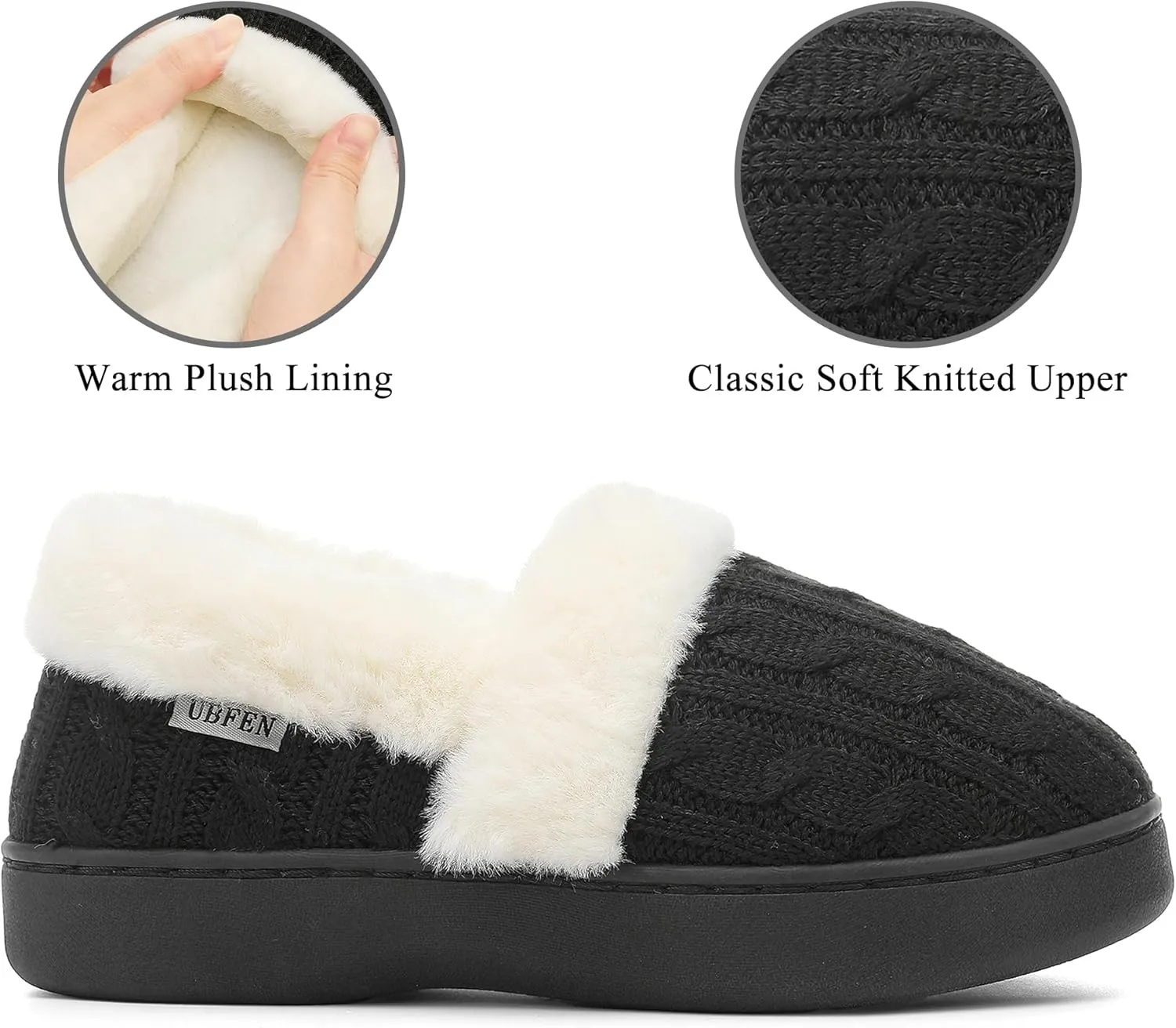 UBFEN Womens Fuzzy House Slippers Warm Bedroom Shoes with Faux Fur Lining Non Slip Memory Foam Slippers for ladies Indoor and Outdoor