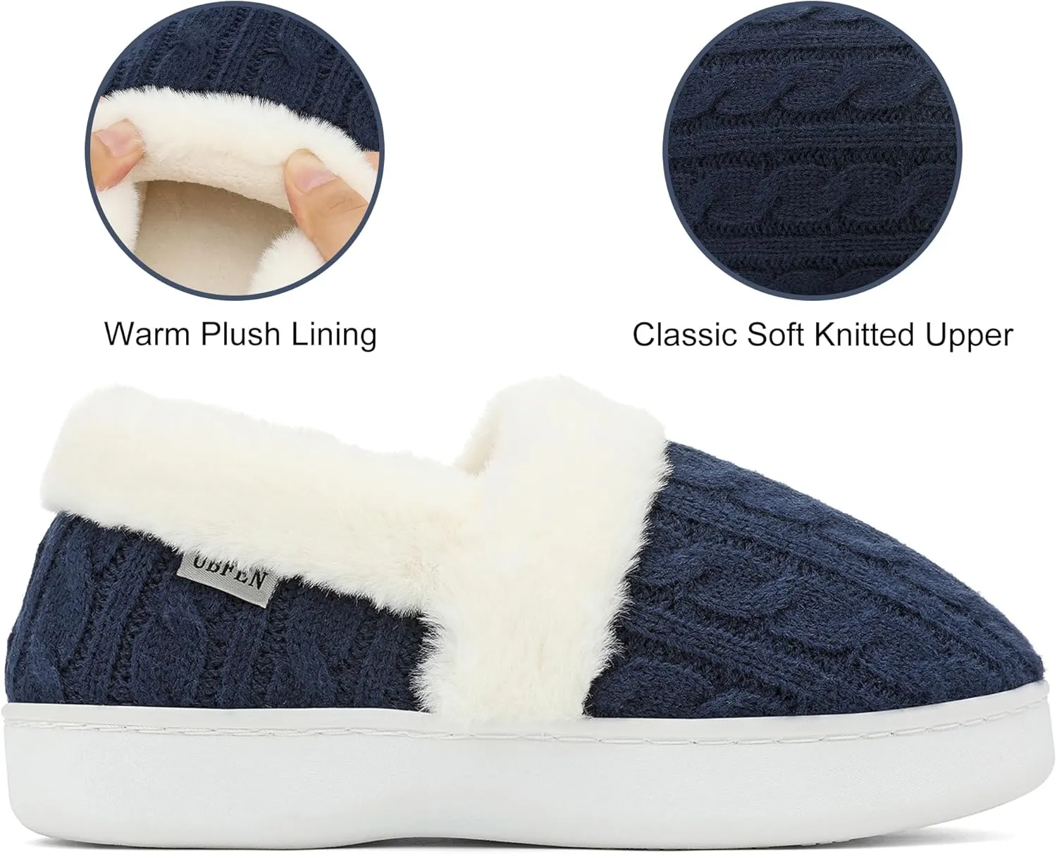 UBFEN Womens Fuzzy House Slippers Warm Bedroom Shoes with Faux Fur Lining Non Slip Memory Foam Slippers for ladies Indoor and Outdoor