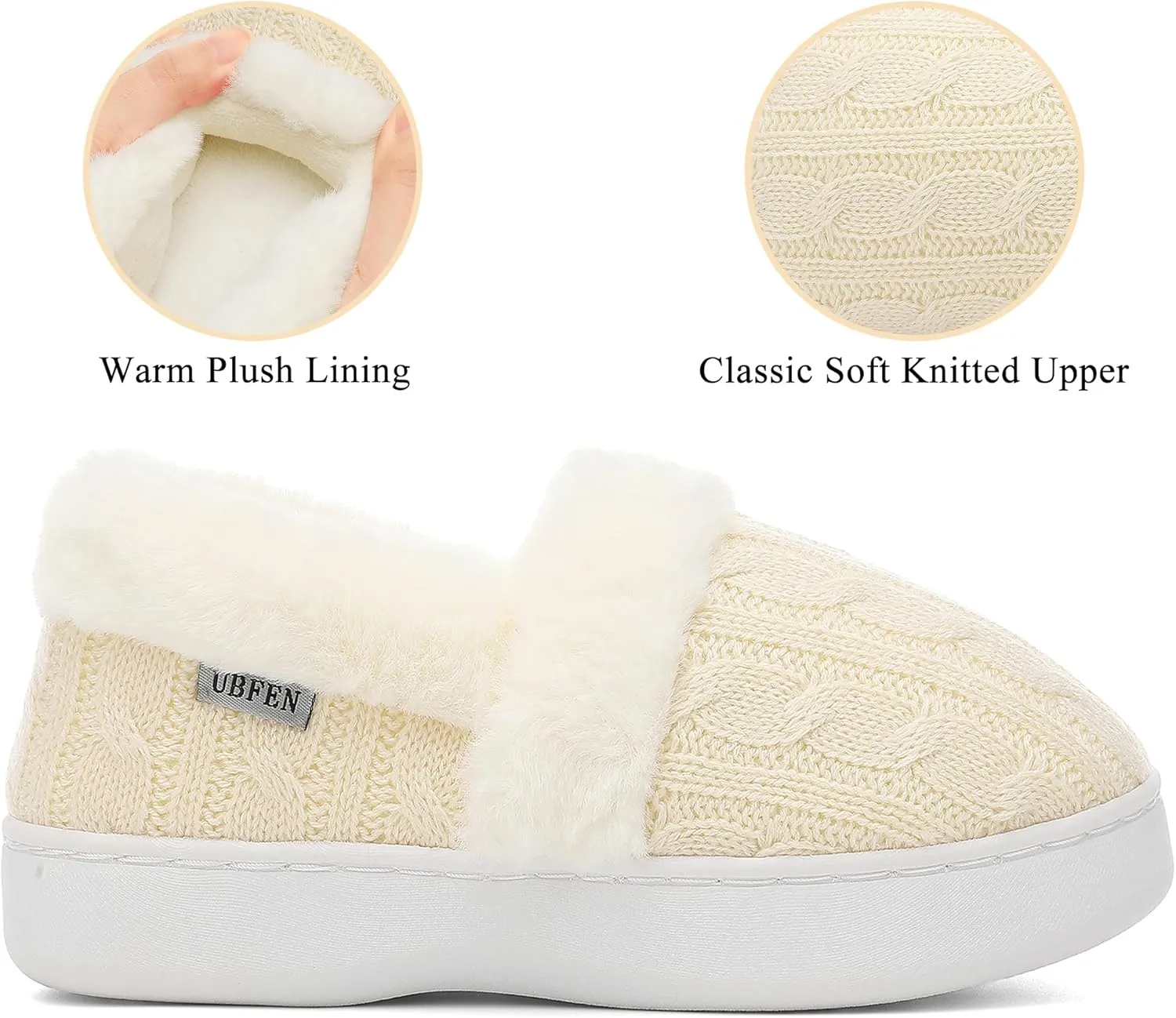 UBFEN Womens Fuzzy House Slippers Warm Bedroom Shoes with Faux Fur Lining Non Slip Memory Foam Slippers for ladies Indoor and Outdoor