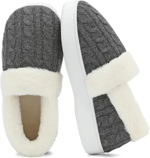 UBFEN Womens Fuzzy House Slippers Warm Bedroom Shoes with Faux Fur Lining Non Slip Memory Foam Slippers for ladies Indoor and Outdoor