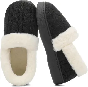 UBFEN Womens Fuzzy House Slippers Warm Bedroom Shoes with Faux Fur Lining Non Slip Memory Foam Slippers for ladies Indoor and Outdoor