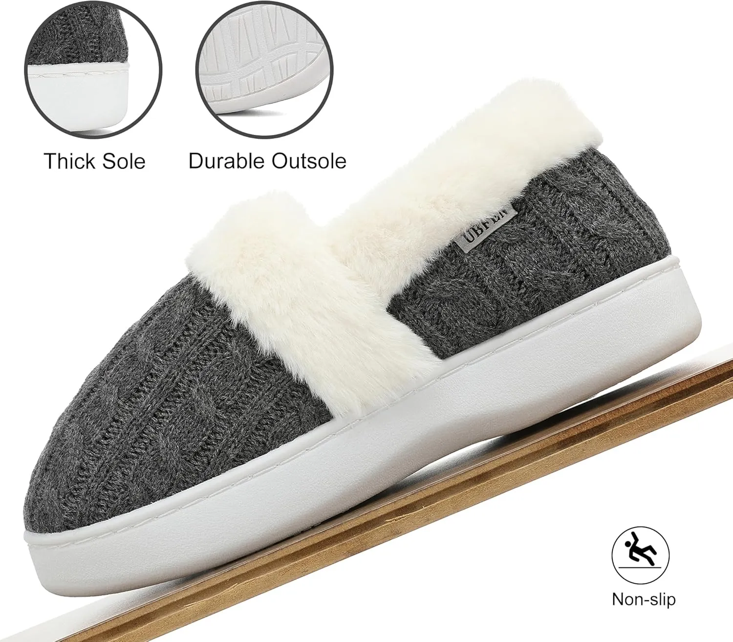 UBFEN Womens Fuzzy House Slippers Warm Bedroom Shoes with Faux Fur Lining Non Slip Memory Foam Slippers for ladies Indoor and Outdoor