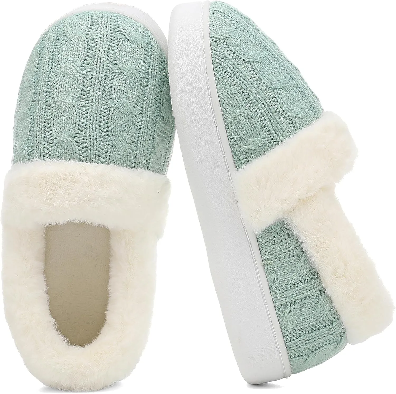 UBFEN Womens Fuzzy House Slippers Warm Bedroom Shoes with Faux Fur Lining Non Slip Memory Foam Slippers for ladies Indoor and Outdoor