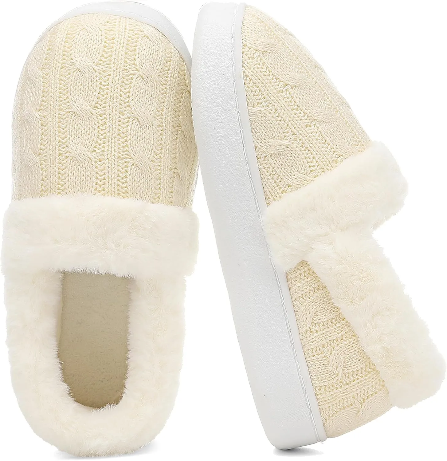 UBFEN Womens Fuzzy House Slippers Warm Bedroom Shoes with Faux Fur Lining Non Slip Memory Foam Slippers for ladies Indoor and Outdoor