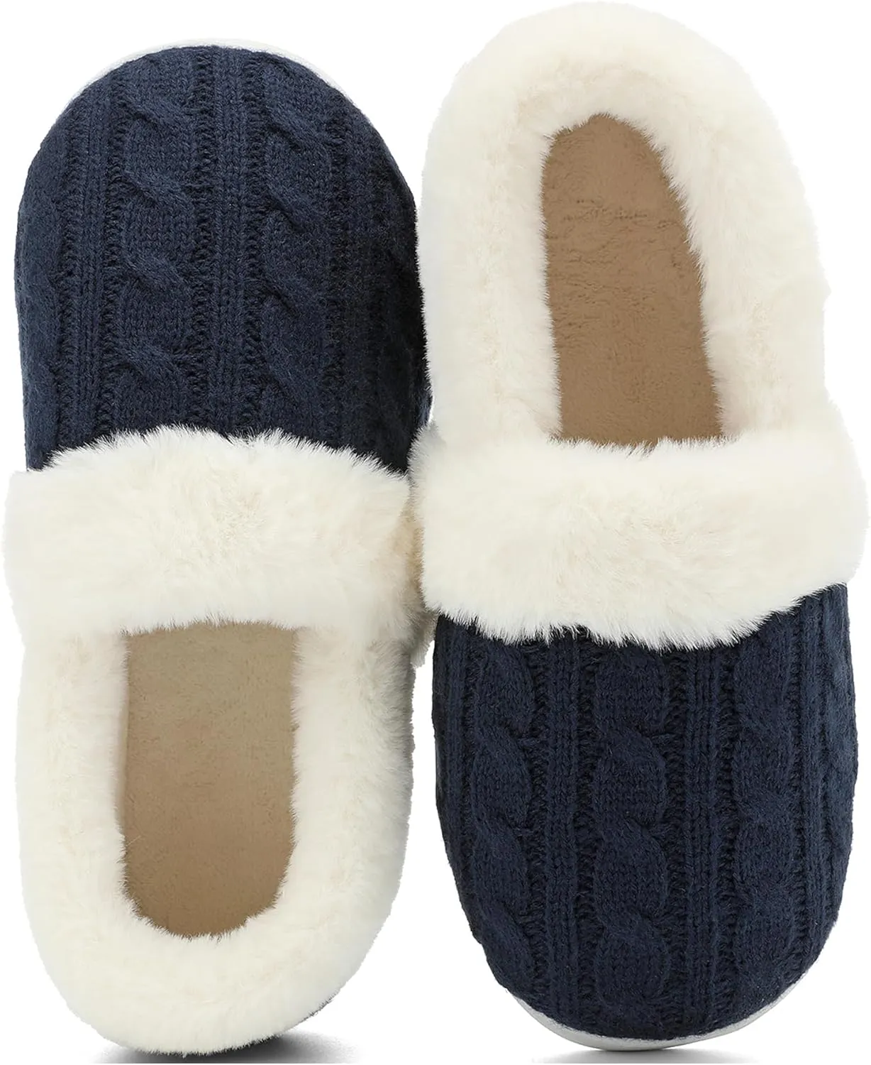 UBFEN Womens Fuzzy House Slippers Warm Bedroom Shoes with Faux Fur Lining Non Slip Memory Foam Slippers for ladies Indoor and Outdoor