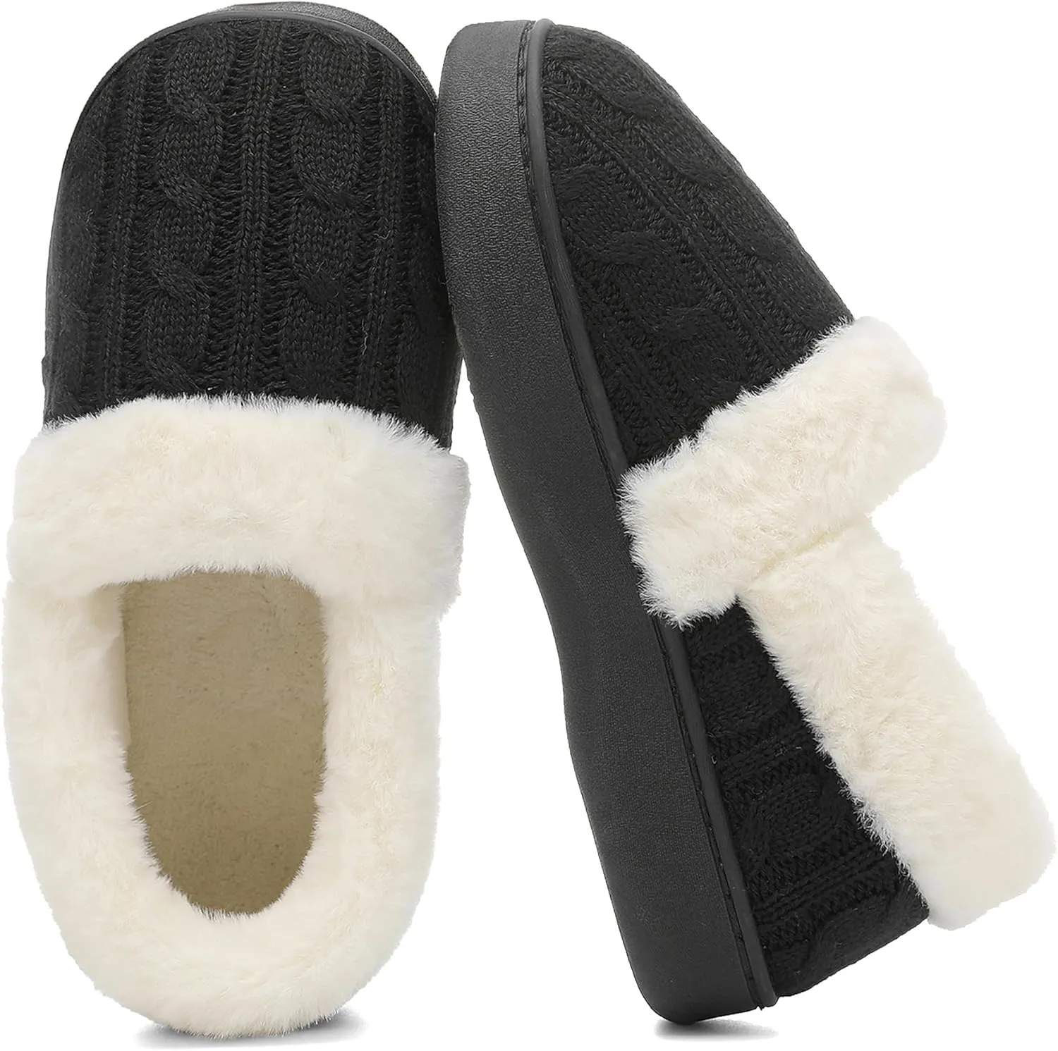 UBFEN Womens Fuzzy House Slippers Warm Bedroom Shoes with Faux Fur Lining Non Slip Memory Foam Slippers for ladies Indoor and Outdoor