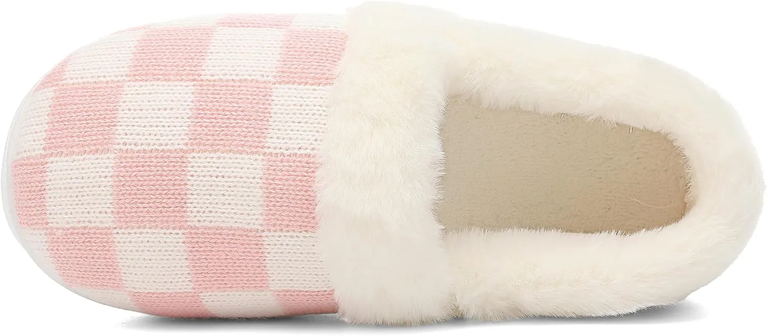 UBFEN Womens Fuzzy House Slippers Warm Bedroom Shoes with Faux Fur Lining Non Slip Memory Foam Slippers for ladies Indoor and Outdoor