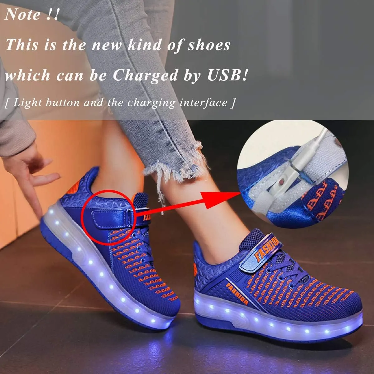 Ufatansy Roller Shoes Girls Boys Sneakers with Wheels Roller Skate Shoes USB Charging LED Light Up Footwear Skates for Beginner Trainers Kids Lightweight Breatheable Shoe