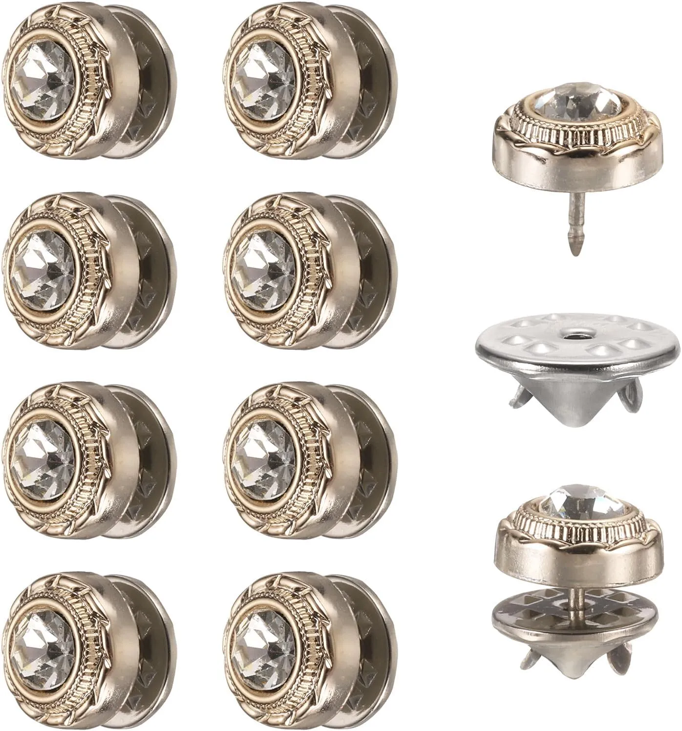 uxcell 10 Sets Crystal Brooch Buttons, 11.5 mm No Sew Crystal Buttons Pins Detachable Brooch Anti-Exposure Fixed Cover Up Bottons Pins for Women Clothes, Coat, Cardigan, DIY Craft (Clear)