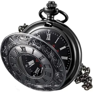 Vintage Pocket Watch for Men Roman Numerals Scale Quartz Pocket Watches with Chain for Xmas Fathers Day Gift