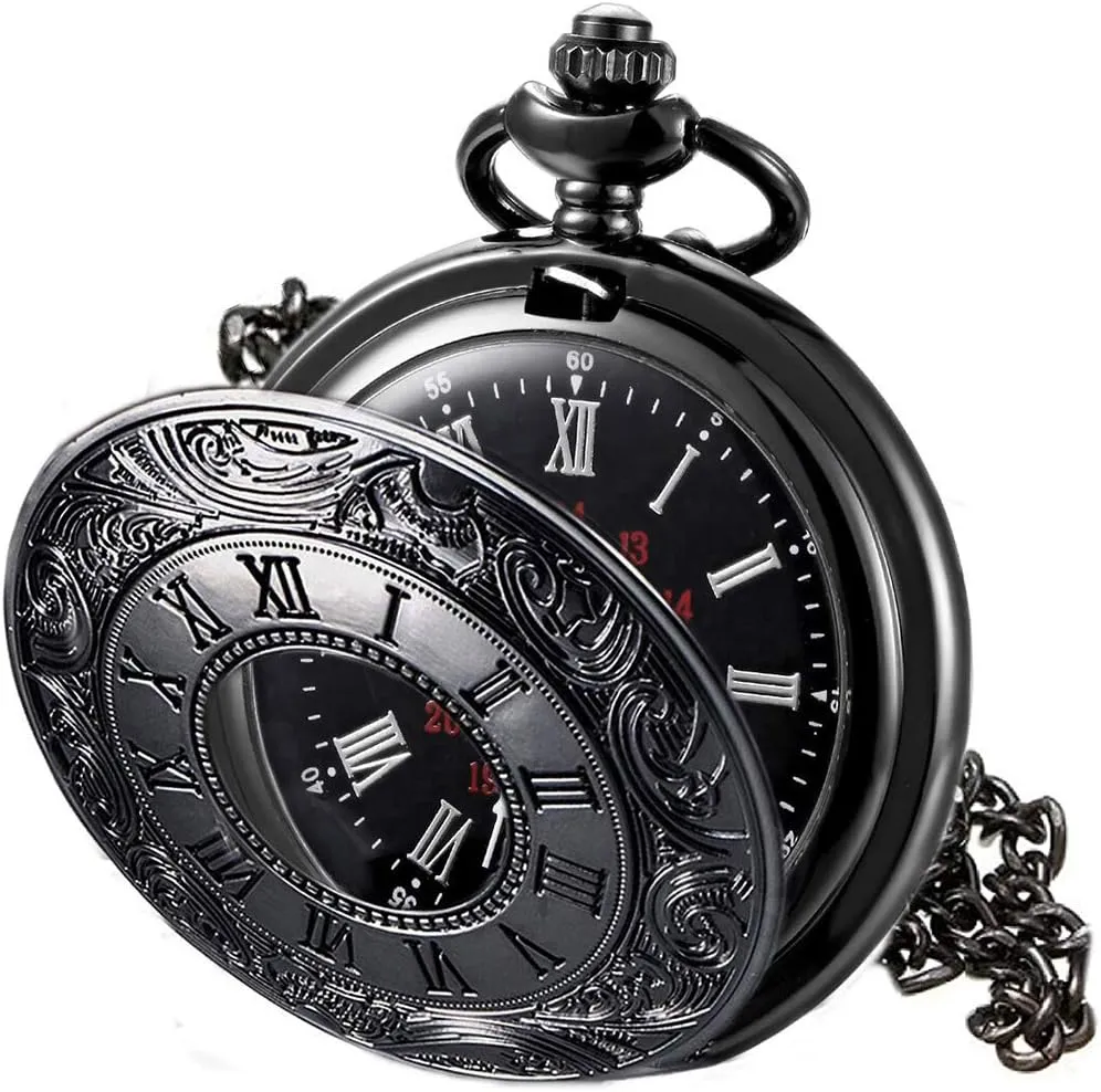 Vintage Pocket Watch for Men Roman Numerals Scale Quartz Pocket Watches with Chain for Xmas Fathers Day Gift