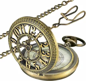 Vintage Roman Numerals Scale Quartz Pocket Watch with Chain for Xmas Fathers Day Gift