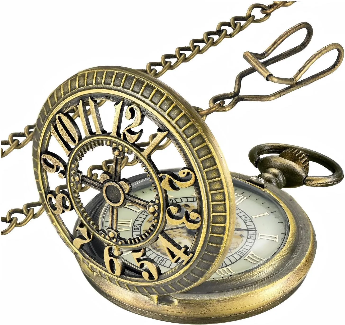 Vintage Roman Numerals Scale Quartz Pocket Watch with Chain for Xmas Fathers Day Gift
