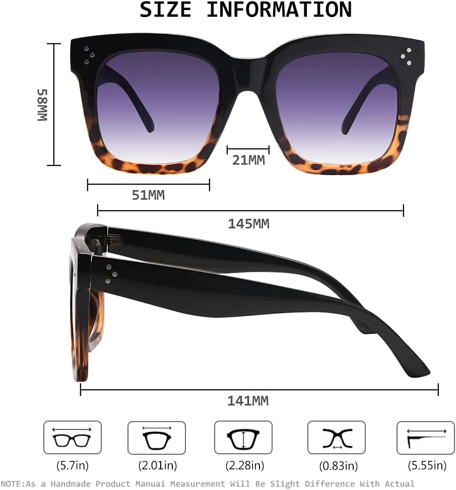 Vintage Women Oversized Sunglasses Designer Luxury Square Sun Glasses UV400 Protection Flat Lens