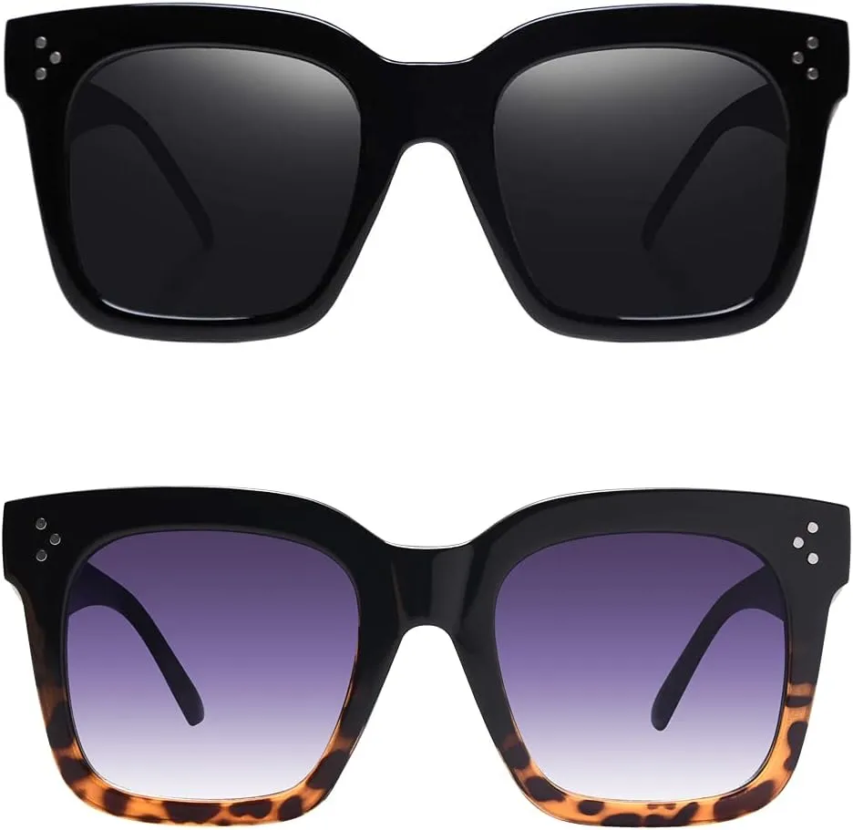 Vintage Women Oversized Sunglasses Designer Luxury Square Sun Glasses UV400 Protection Flat Lens