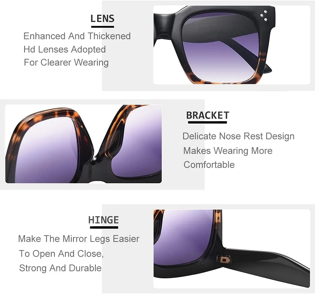 Vintage Women Oversized Sunglasses Designer Luxury Square Sun Glasses UV400 Protection Flat Lens