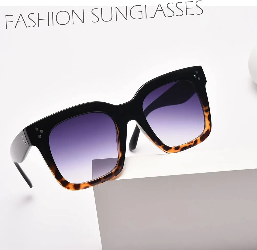Vintage Women Oversized Sunglasses Designer Luxury Square Sun Glasses UV400 Protection Flat Lens