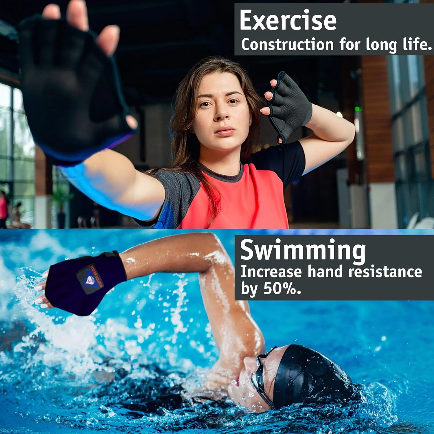 Water Gear All Neoprene Fingerless Force Gloves - 50% More Resistance