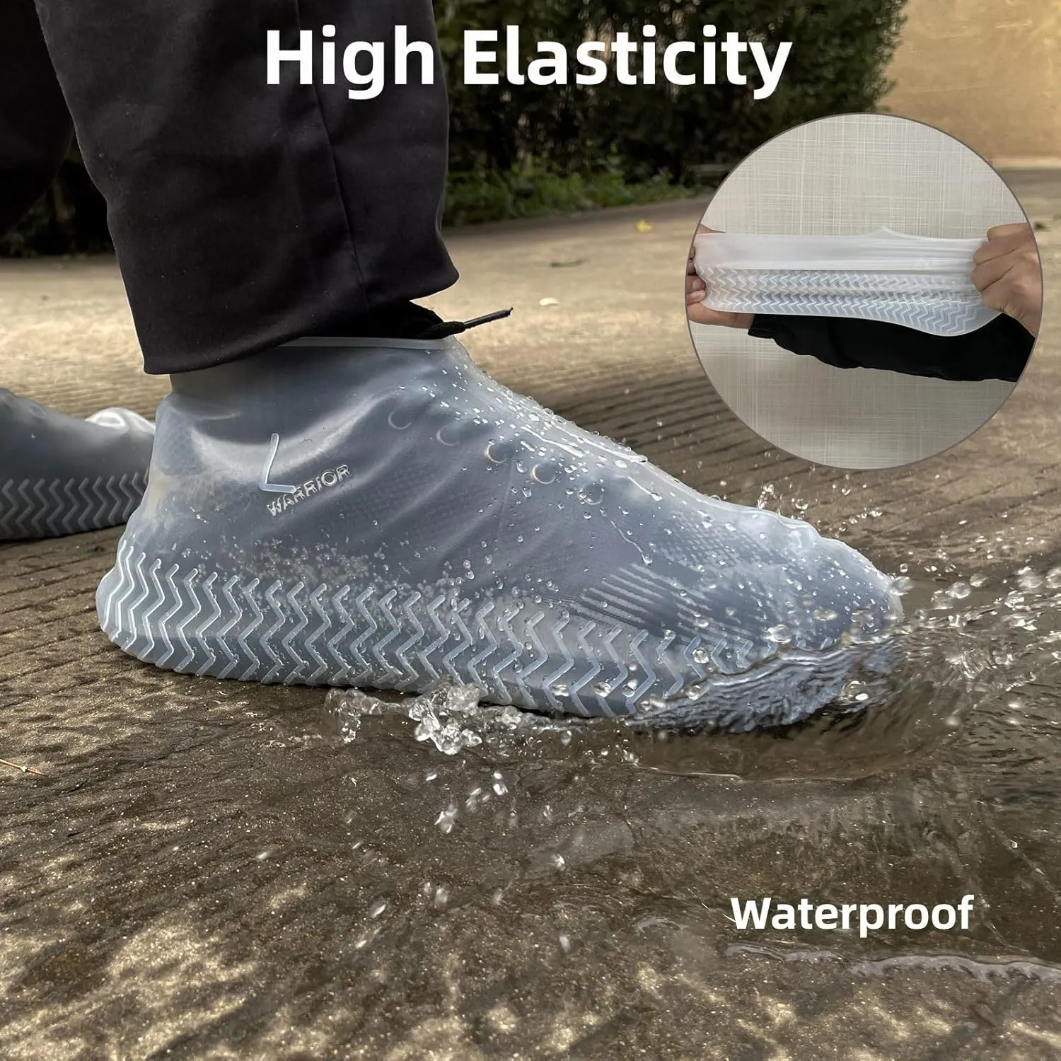 Waterproof Shoe Covers 2 Pairs,Rain Shoe Covers Reusable Silicone Non Slip Shoe Covers for Outdoor,Rain Shoe Covers for Women and Men (Clear, Large)