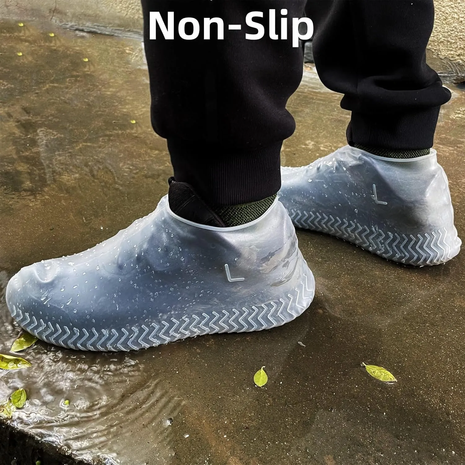Waterproof Shoe Covers 2 Pairs,Rain Shoe Covers Reusable Silicone Non Slip Shoe Covers for Outdoor,Rain Shoe Covers for Women and Men (Clear, Large)