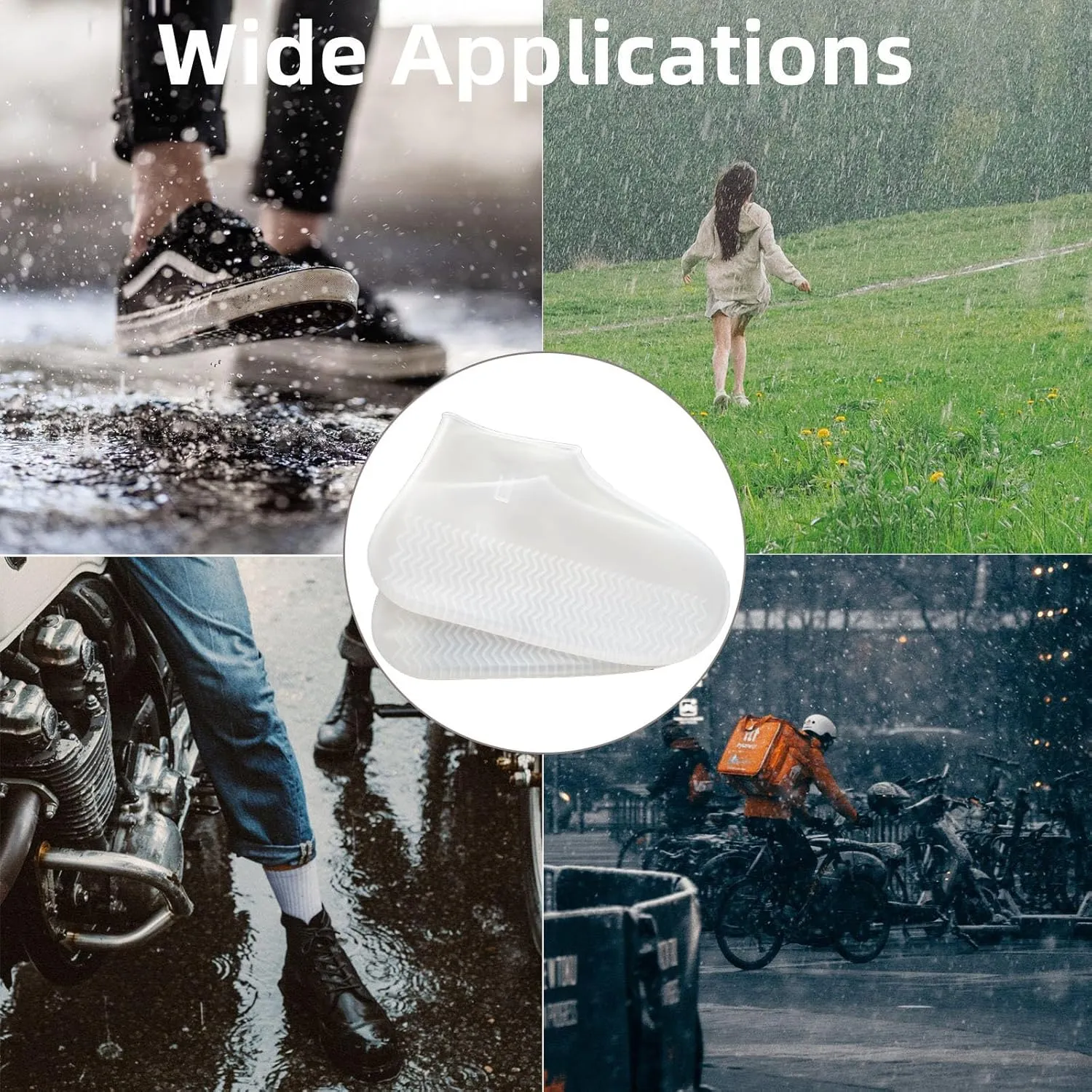 Waterproof Shoe Covers 2 Pairs,Rain Shoe Covers Reusable Silicone Non Slip Shoe Covers for Outdoor,Rain Shoe Covers for Women and Men (Clear, Large)