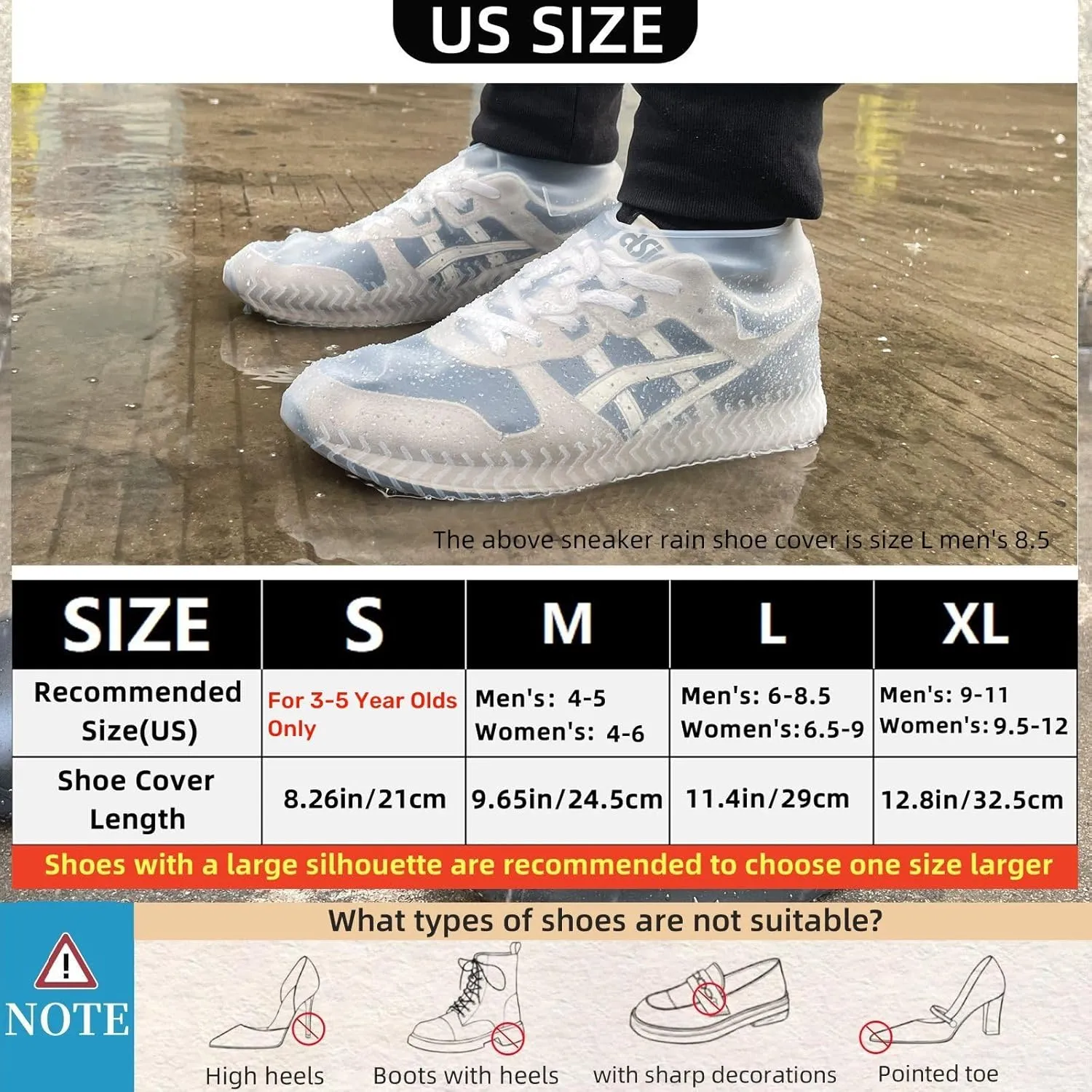 Waterproof Shoe Covers 2 Pairs,Rain Shoe Covers Reusable Silicone Non Slip Shoe Covers for Outdoor,Rain Shoe Covers for Women and Men (Clear, Large)