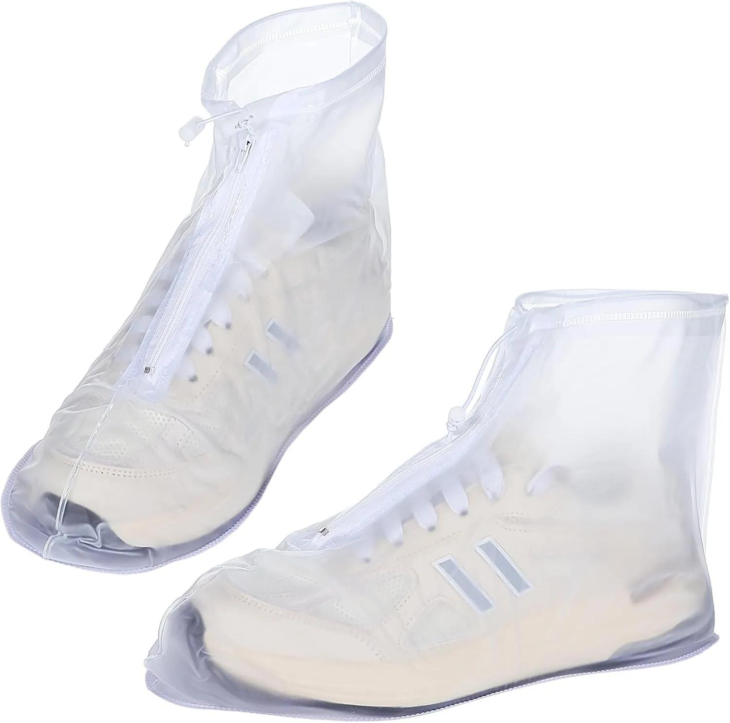 Waterproof Shoe Covers, 2Pcs White Rain Boot Shoe Covers 12.20 7.08 inch Reusable PVC Rubber Sole Overshoes Non-Slip Foldable Galoshes for Women Men Cycling Camping Travel XXL Size