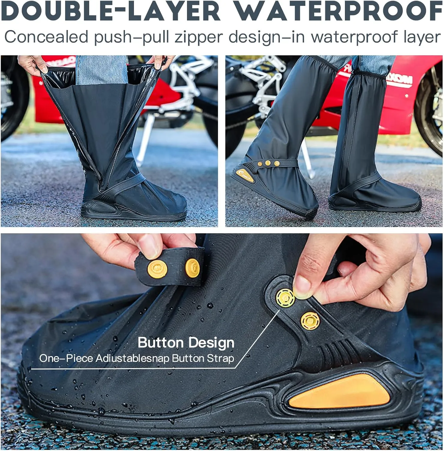 Waterproof Shoe Covers Rain Shoe Cover with Reflector for Men Women Rubber Shoe Covers with Zipper for Hiking Camping Fishing Cycling Gardening