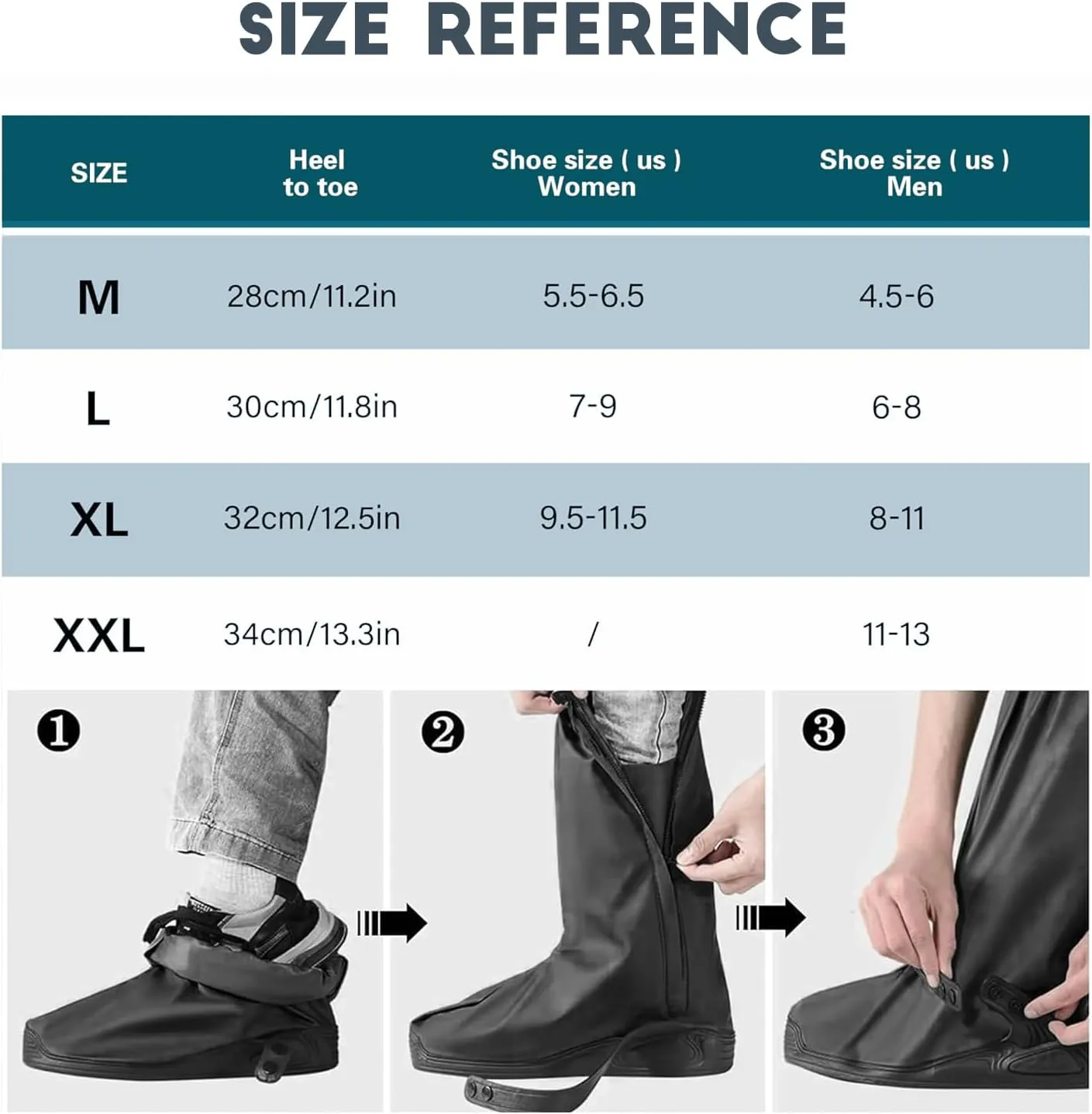 Waterproof Shoe Covers Rain Shoe Cover with Reflector for Men Women Rubber Shoe Covers with Zipper for Hiking Camping Fishing Cycling Gardening