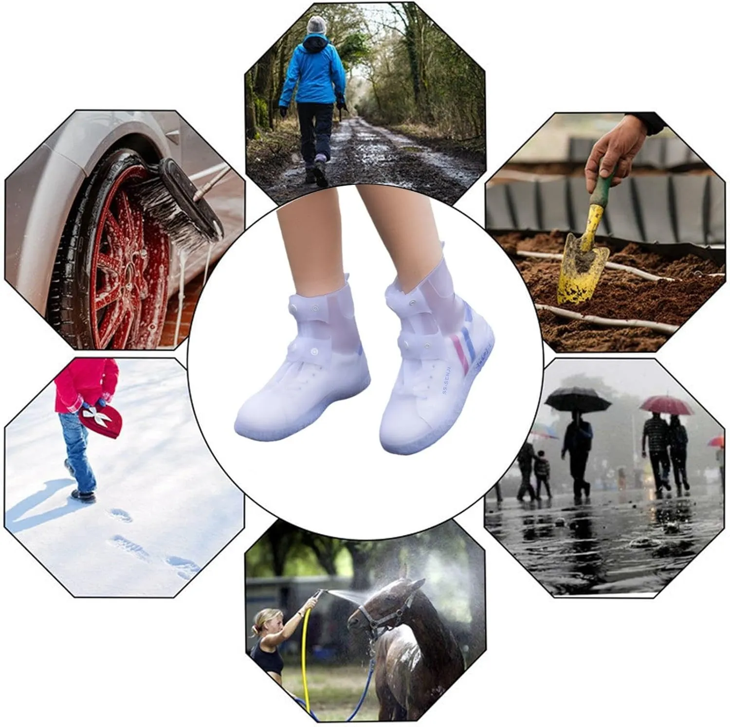Waterproof Shoes Cover, Portable Non-Slip Rain Snow Boots Shoes Cover, Reusable Women Men TPE Rubber Sole Overshoes Protectors for Outdoor Cycling Travel