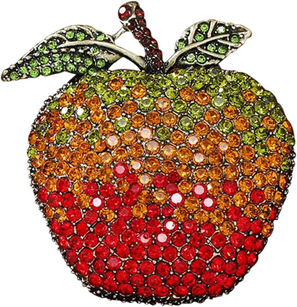 WCRAZYE Rhinestone Apple Brooch Pin for Women Girls Fashion Large Crystal Fruit Christmas Eve School Graduation Statement Brooches Lapel Pins Cute Dress Accessories Xmas Festival Ornament Jewelry Gift Daughter Teacher Student