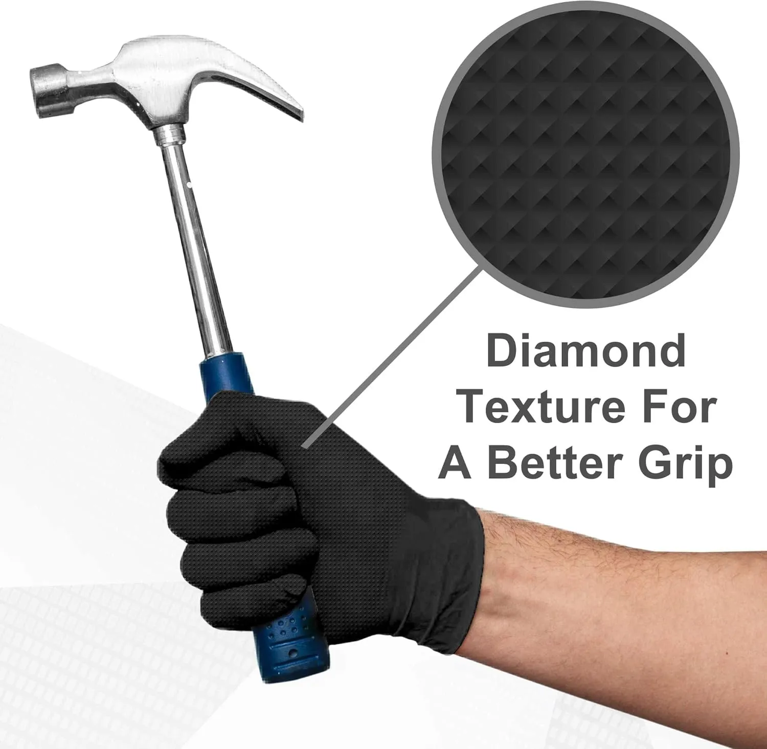 WECARE 8 Mil Nitrile Gloves - Heavy Duty Mechanic Gloves, with Diamond Grip - Powder and Latex Free Disposable Gloves