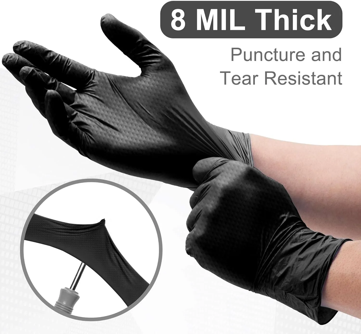 WECARE 8 Mil Nitrile Gloves - Heavy Duty Mechanic Gloves, with Diamond Grip - Powder and Latex Free Disposable Gloves